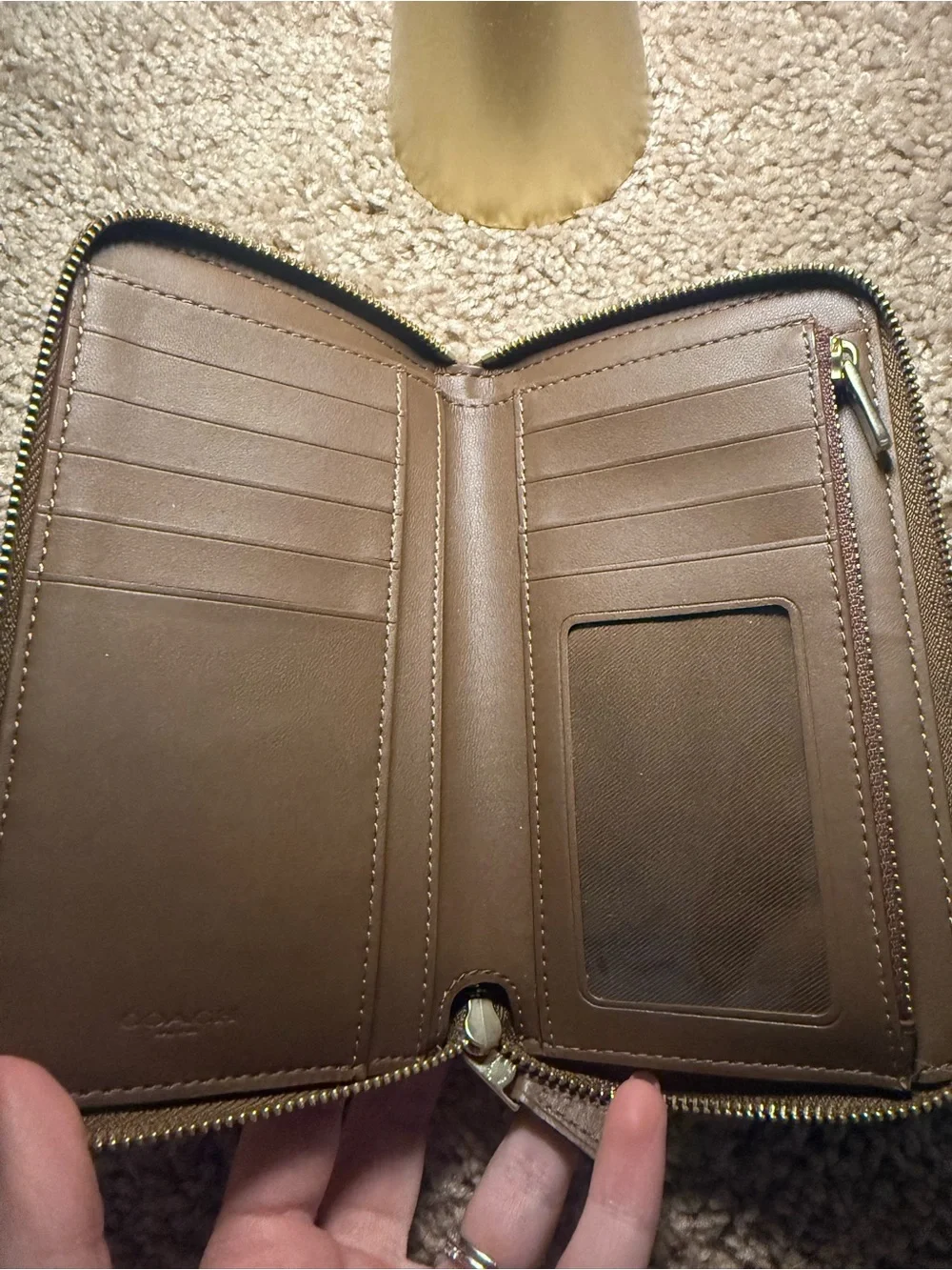 Coach Zip-Around Full Size Wallet in Khaki Signature Print